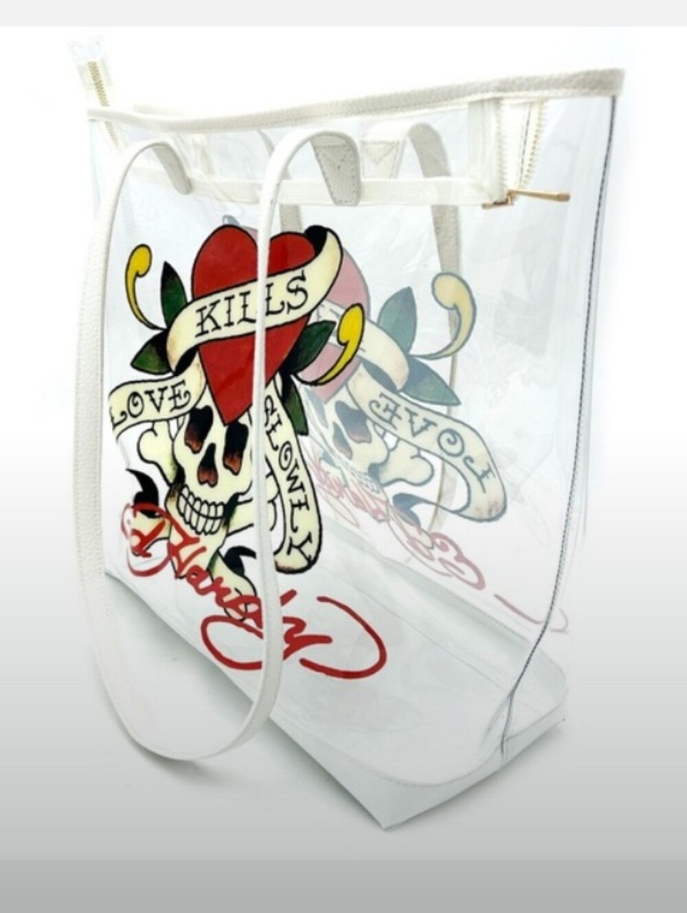 Ed Hardy- " Love Kills Slowly " Graphic Clear Tote Bag ❤️🤍 - Picture 2 of 9